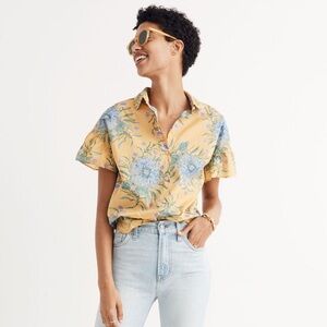 Madewell Ruffle-Sleeve Button-Down Shirt in Painted Blooms